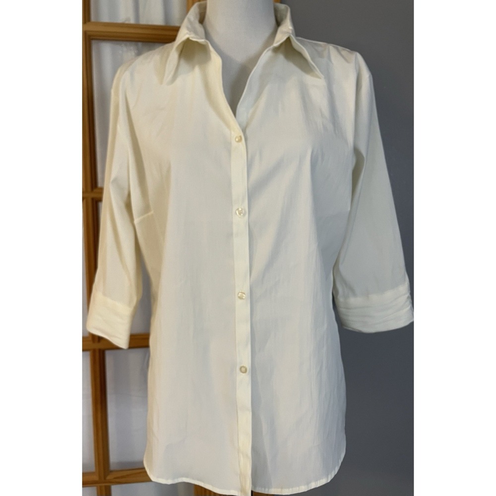 DCC Missy Button Up Top Womens XL Ivory 3/4 Sleeve Career Party Minimalist City